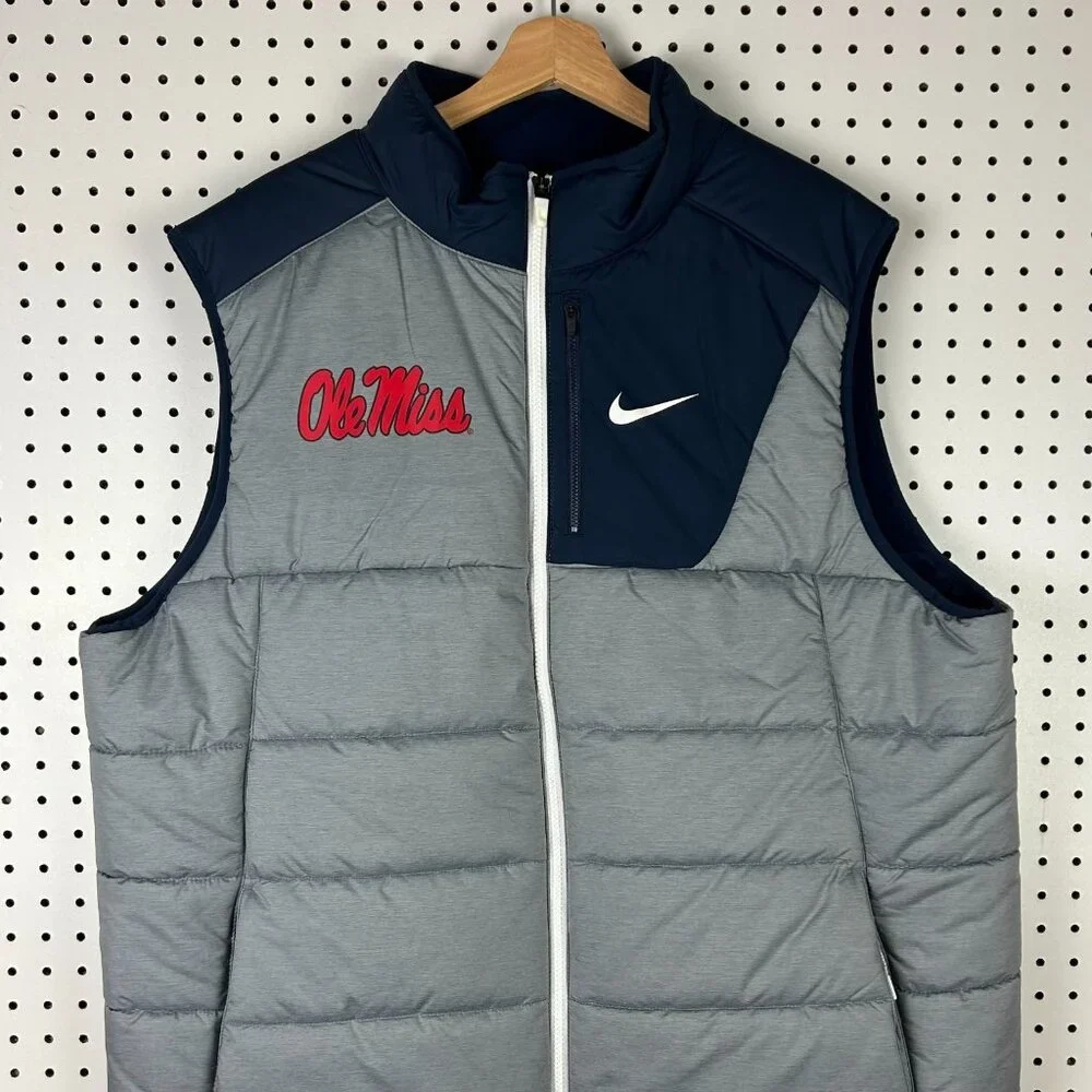 Ole Miss Rebels Nike Puffer‎ Vest Men's 2XL Gray Full Zip Sideline Insulated